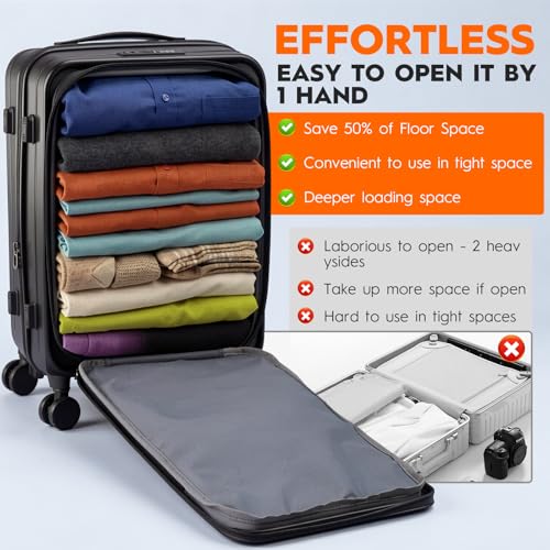 Expandable Top Opening 20 Inch Carry On Luggage with Laptop Compartment – Polycarbonate Hard Shell Suitcase, TSA Lock & Spinner Wheels (Black)