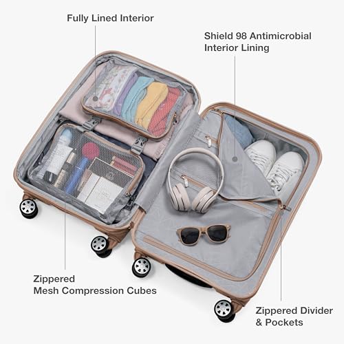 Traveler's Choice Pagosa Hardshell Expandable Luggage with Spinner Wheels, Latte Beige, 22-Inch Carry-on
