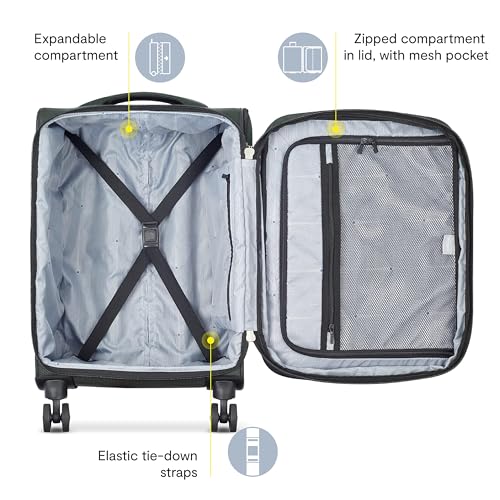 DELSEY PARIS Sky Max 2.0 Softside Expandable Luggage with Spinner Wheels, Black, Carry-on 21 Inch