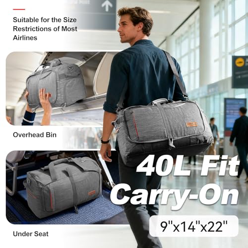 Canway 40L Foldable Duffle Bag for Travel Men & Women Carry On 22"x14"x9" Airline Approved, Small Luggage Overnight Bag with Shoe Compartment, Water-Resistant Gym & Sports Bag