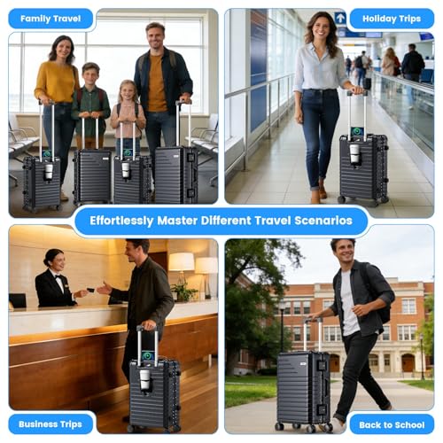 TIYFIY 20 Inch Carry on Luggage with Cup Holder, Airline Approved 22x14x9 Aluminum Frame PC Hard Shell Suitcase, 360° Spinner Wheels, TSA Lock for Short Trips and Business Travel