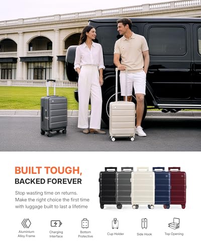 ISLAND ELEPHANT 20 Inch Carry On Luggage with Cup Holder and USB Port, Top Opening Hard Shell Suitcase with TSA Lock, Spinner Wheels, Airline Approved Lightweight, Woman Men Gifts-Navy Blue