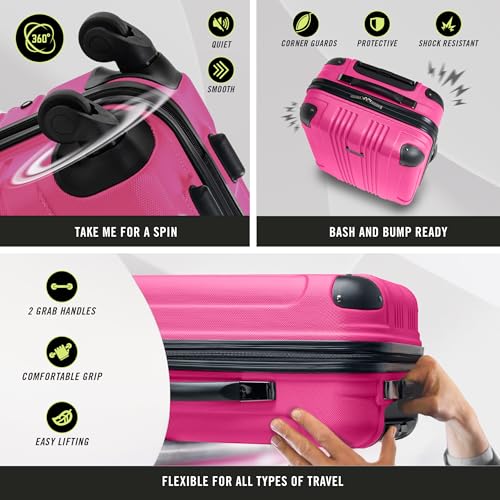 Kenneth Cole REACTION Out of Bounds Lightweight Hardshell 4-Wheel Spinner Luggage, Magenta, 20-Inch Carry On