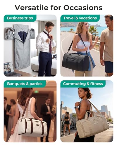 BAGSMART Garment Bag Duffle Bag for Travel Convertible 2 in 1 Suit Bag for Hanging Clothes Carry on Travel Bag with Shoes Bag,Shoulder Strap Weekender for Dresses, Coats, Shirts (Black)