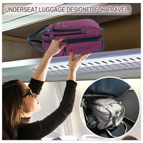 EMPSIGN Underseat Carry On Wheeled - 16" Carry on Bag with Wheels Multi-functional Lightweight Rolling Bag Overnight Weekender Small Suitcase for Women Men Travel Business, Burgundy