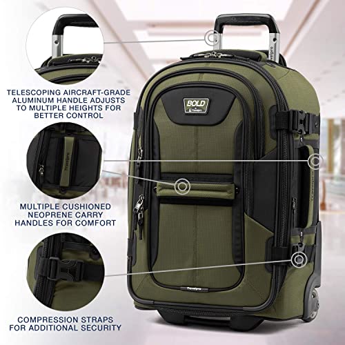Travelpro Bold Softside Expandable Carry on Rollaboard Luggage, Carry on 22-Inch, Olive Green/Black