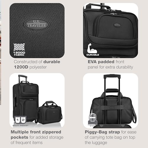 U.S. Traveler Rio Lightweight Softside Rolling Carry-on Suitcase, 2-Wheel Set, Black