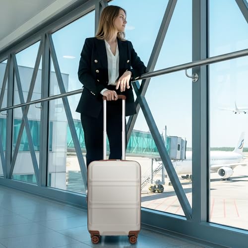 Kono Carry On Luggage 22x14x9 Airline Approved with Spinner Wheels,Lightweight PC+ABS 20 Inch Luggage with TSA Lock,Expandable Hard Shell Carry On Suitcases for Men Women,White