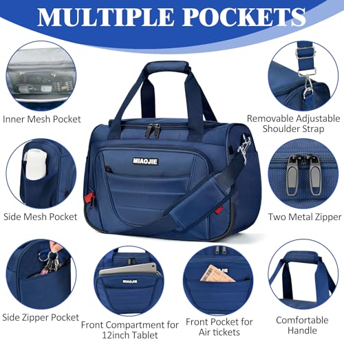 Underseat Carry On luggage Bag Airplanes Personal Item Bags Weekender Overnight Travel Tote Bag Shoulder Small Softside Carry on Luggage Travel Duffel Bags For Men Women -16 IN Navy Blue
