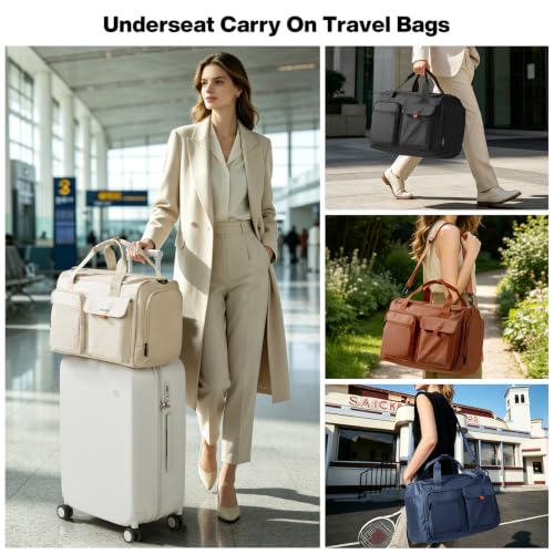 Mixi 17" Underseat Carry-On Luggage Travel Tote, Water-Resistant, Brown