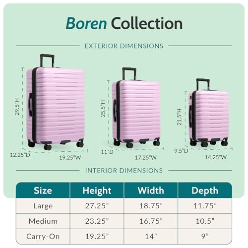 U.S. Traveler Boren Expandable Hardside Rugged Travel Luggage with 8 Spinner Wheels, Lavender, Carry-on 22-Inch