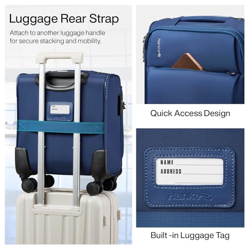 Hanke 16 Inch Underseat Carry On Luggage with Spinner Wheels Airline Approved, Small Rolling Suitcase Softside Underseater Lightweight TSA Travel Roller Suitcase Carry-On Bag(Blue)