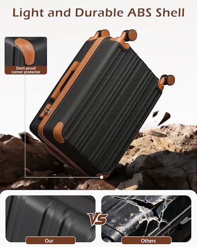 Coolife Carry On Luggage, Suitcase with Durable and Lightweight, carry on suitcase with ABS Hardshell, Dual Spinner Wheels, TSA Lock, and YKK Zipper(apricot black, S(20in)_carry on)
