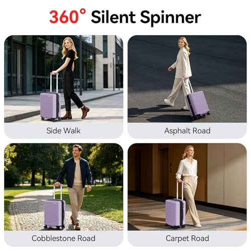 B waygga Carry On Luggage, Expandable PC HardShell Suitcase, Lilac, 20 in