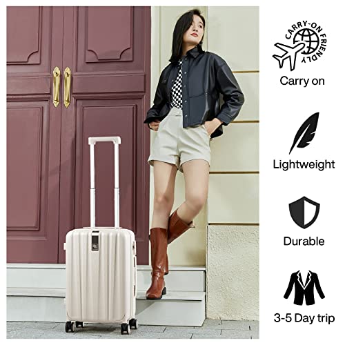 Hanke 20 Inch Carry on Luggage 22x14x9 Airline Approved Lightweight PC Hard Shell Suitcase with Spinner Wheels Rolling Travel Bag Christmas Birthday Gifts (Ivory White)