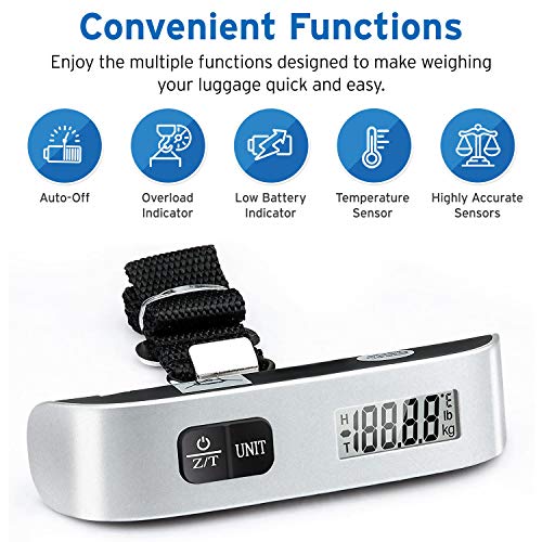 Etekcity Luggage Scale, Travel Essentials, Digital Weight Scales for Travel Accessories, Portable Handheld Scale with Temperature Sensor, Rubber Paint, 110 Pounds, Battery Included,2Pack