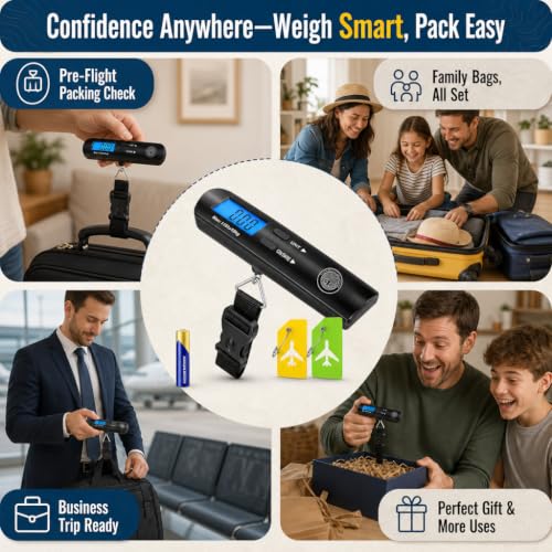 Home Studio Collection Digital Luggage Scale, Backlit LCD, 110lb, Hook