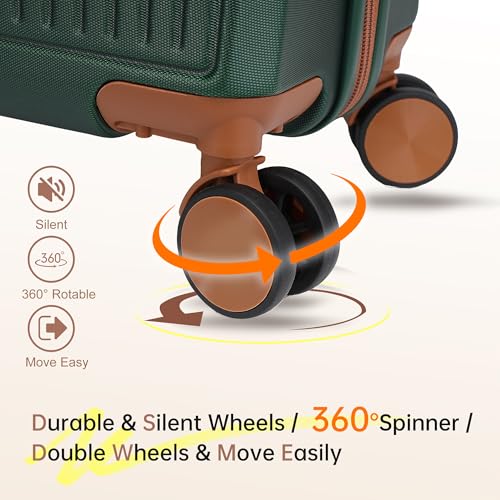 Hulsin Carry on Luggage with Spinner Wheels, 22x14x9 Airline Approved Carry-on Suitcase, Small Hardside Luggage with TSA Lock,Hard Shell Suitcase,Hard Case for Travel (Green, 20-Inch)
