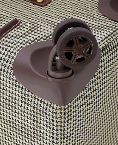 London Fog Cambridge 20" Expandable Spinner Carry-On Softside Suitcase with Padded Laptop Compartment, Olive Houndstooth