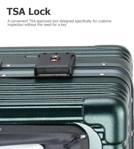 feilario Aluminium Frame PC Hard Shell Spinner Wheels Luggage,20.8"X15"X8.7 Airline Approved Built-In TSA lock Carry on Suitcase, with Cup Holder, USB Port, Phone Holder