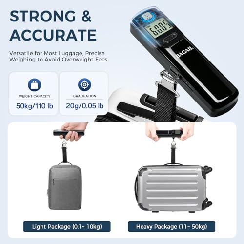 BAGAIL Digital Luggage Scale, 110lbs Hanging Baggage Scale with Large LCD Display,Portable Suitcase Weighing Scale,Travel Luggage Weight Scale with Hook,Strong Straps for Travelers(Pure Black)