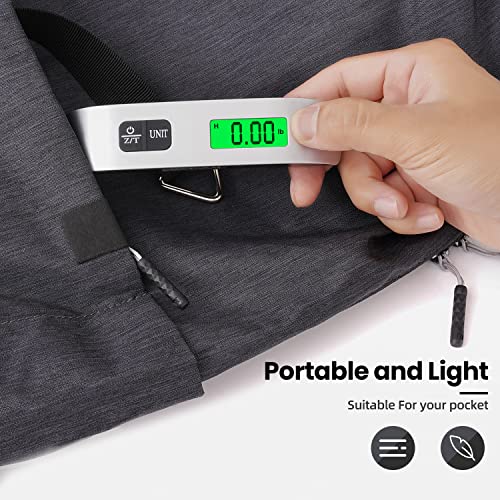 BAGAIL Digital Luggage Scale, 110lbs Hanging Baggage Scale with Backlit LCD Display,Portable Suitcase Weighing Scale,Travel Luggage Weight Scale with Hook,Strong Straps for Travelers(Ash Silver