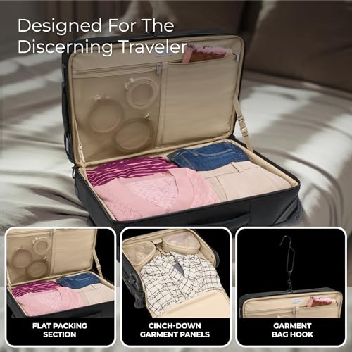 Briggs & Riley 22" Carry-On 2-Wheel Garment Bag - Carry On Luggage for Travel, Suitcases with Wheels, Softside Rolling Bag for Men & Women, Built in Hook for Clothes - Baseline Collection, Black