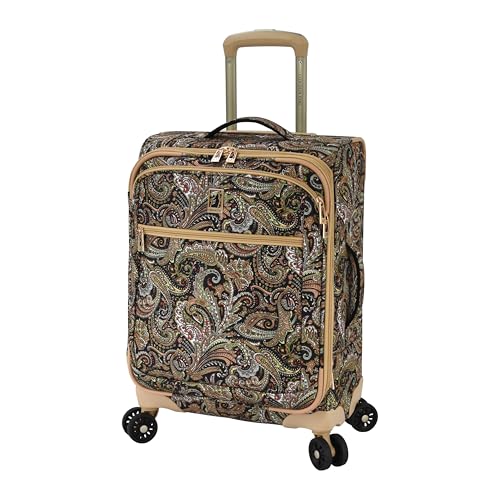 London Fog Mayfair 20 Inch Expandable Spinner Carry on Softside Suitcase, Black Sand Paisley