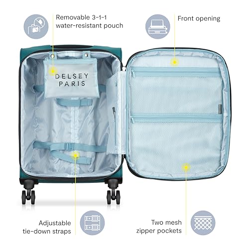 DELSEY PARIS Sky Max Softside Expandable Luggage with Spinner Wheels, Teal Blue, Carry-on 21 Inch