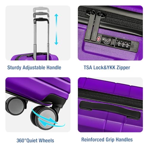 KYME Carry On Luggage 22x14x9 Airline Approved,Hardshell Carry On Suitcase with Tsa Lock,Small Suitcases with Wheels,Travel Luggage for Men Women,Expandable Carry-On 20 Inch,Purple