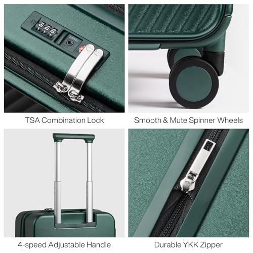 mixi 20 Inch Expandable Carry On Luggage PC Hard Shell Suitcase Top Opening Rolling Travel Suitcases with Spinner Wheels & TSA Lock, Blackish Green