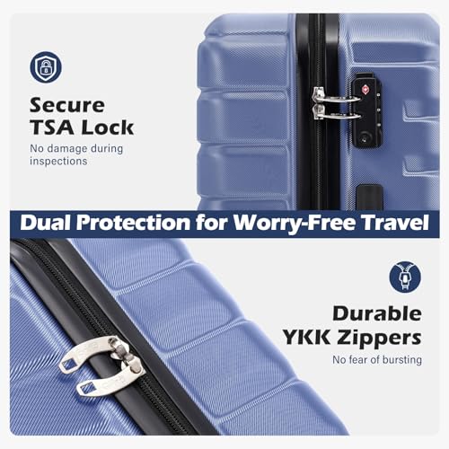Coolife Carry On Luggage Airline Approved with Spinner Wheels, Hard Shell Suitcase TSA Lock Lightweight Travel Luggage 20-inch,Blue