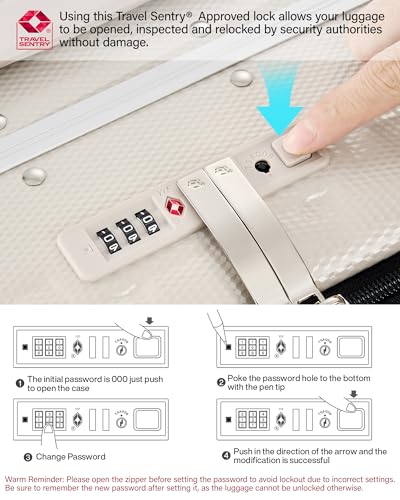 Hanke 20 Inch Carry On Luggage with Wheels PC Hard Shell Suitcase Top Opening Aluminum Frame Travel Luggage Suitcases for Woman Men Gifts.(Ivory White)