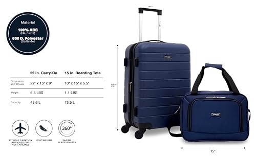 Wrangler Smart Spinner Hardside Luggage, 2 Piece Set, Navy Blue