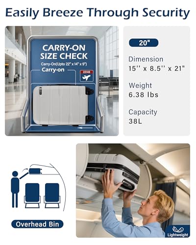 Coolife White hardside carry-on for 22x14x9 carry-on luggage detail 2