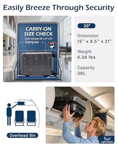 Coolife Charcoal hardside carry-on for 22x14x9 carry-on luggage detail 2
