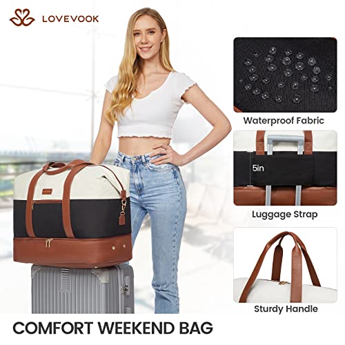 LOVEVOOK Weekender Bag for Women, Large Duffle Bag for Travel with 2 Packing Cubes, Carry on Overnight Bag with Shoe Compartment, Mom Hospital Bags for Labor and Delivery