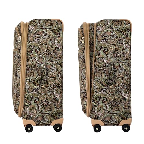 London Fog Mayfair 20 Inch Expandable Spinner Carry on Softside Suitcase, Black Sand Paisley