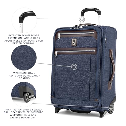 Travelpro Platinum Elite Softside Expandable Carry on Luggage, 2 Wheel Upright Suitcase, USB Port, Men and Women, True Navy, Carry On 22-Inch