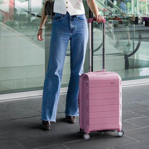 Traveler's Choice Pagosa Hardshell Expandable Luggage with Spinner Wheels, Mauve, 22-Inch Carry-on