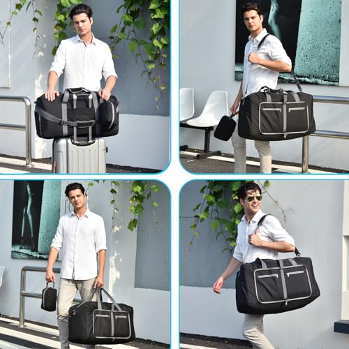 Felipe Varela 65L Duffle Bag with Shoes Compartment, Foldable Waterproof Travel Duffel Bags Duffle Overnight Weekend Travel Gym Bag for Men Women(Black)