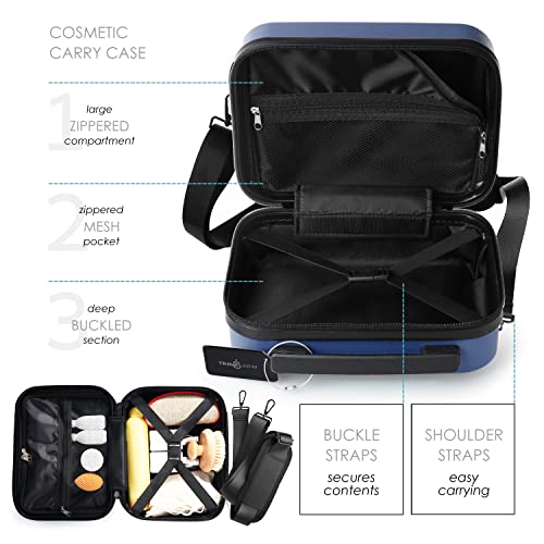 TRAVELARIM 20 Inch Carry On Luggage 22x14x9 Airline Approved, Carry On Suitcase with Wheels, Hard-shell Carry-on Luggage, Durable Luggage Carry-On, Navy Small Suitcase with Cosmetic Case