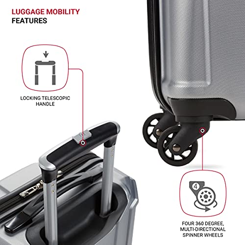SwissGear 3750 Hardside Luggage with Spinner Wheels, Silver, Carry-On 18.5-Inch