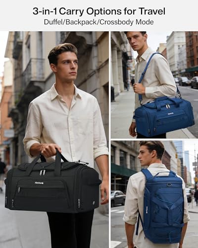 Hanke Duffle Bag for Travel, Dual Expandable 45L-55L Carry On Duffel, 3 In 1 Weekender Tote, Water Resistant Overnight Bag with 15.6" Compartment for Men Women, Caribbean Blue