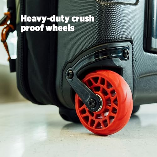 Topo Designs Global Travel Roller Bag Suitcase, Carry-On Friendly, 3 Carry Options, Smooth Heavy Duty Wheels, Telescoping Handle, Designed in Denver CO USA, PFAS Free (Dark Denim/Burgundy)