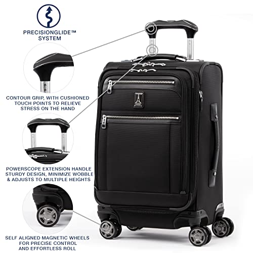 Travelpro Platinum Elite Softside Expandable Carry on Luggage, 8 Wheel Spinner Suitcase, USB Port, Laptop and Tablet Sleeves, Men and Women, Shadow Black, Carry On 20-Inch