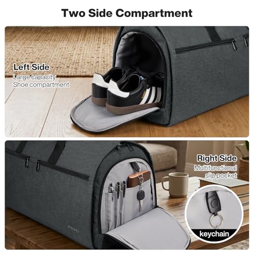 mixi 22 Inch Carry-On Bag for Men Women, 56L Foldable Water-Resistant Weekender Bag for Travel Gym Sports, Rock Gray