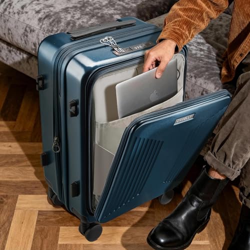 CASELLY Carry on Luggage Top opening Suitcases, Expandable with Cup Holder and USB Charging Port,Lightweight with Front Pocket Rolling Suitcases with Spinner Wheels