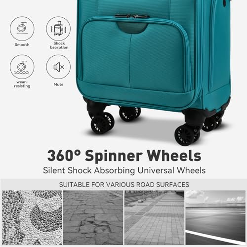 TIAWOLT 16 Inch Underseat Carry on Luggage With Wheels Softside Lightweight Compact Business Suitcases Travel Bag with Spinner Wheels Airline Approved Luggage for Short Trip,Green