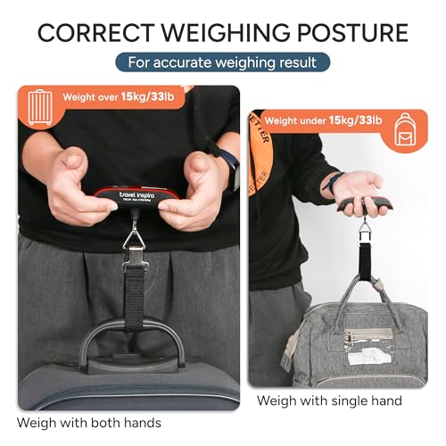 travel inspira Luggage Scale, Portable Digital Hanging Baggage Scale for Travel, Suitcase Weight Scale with Rubber Paint, 110 Pounds, Battery Included - Red